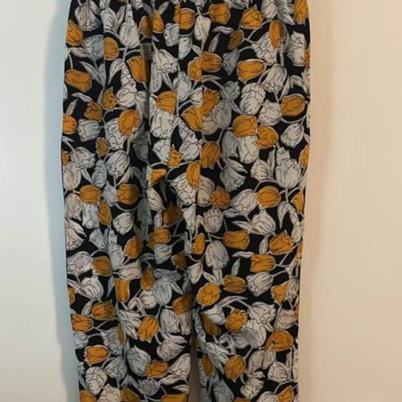 Black/Yellow/White Floral Print Pants - S - Picture 2 of 2